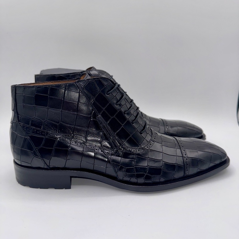 Mezlan McKay Cap Toe Boots Men's Size 10 M Black Crocodile Embossed Leather - Picture 9 of 16